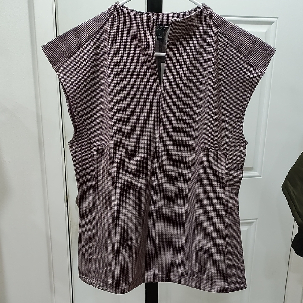 Ann Taylor Burgundy and White Sleeveless Blouse